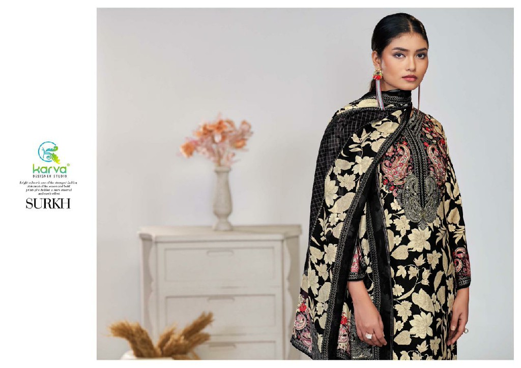 Karva Surkh Wholesale Pure Viscose Muslin With Handwork Dress Material