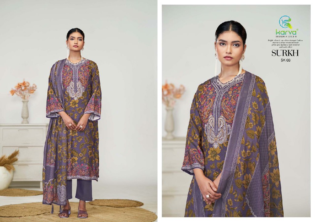 Karva Surkh Wholesale Pure Viscose Muslin With Handwork Dress Material