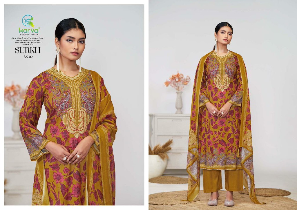 Karva Surkh Wholesale Pure Viscose Muslin With Handwork Dress Material