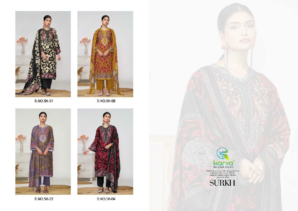 Karva Surkh Wholesale Pure Viscose Muslin With Handwork Dress Material