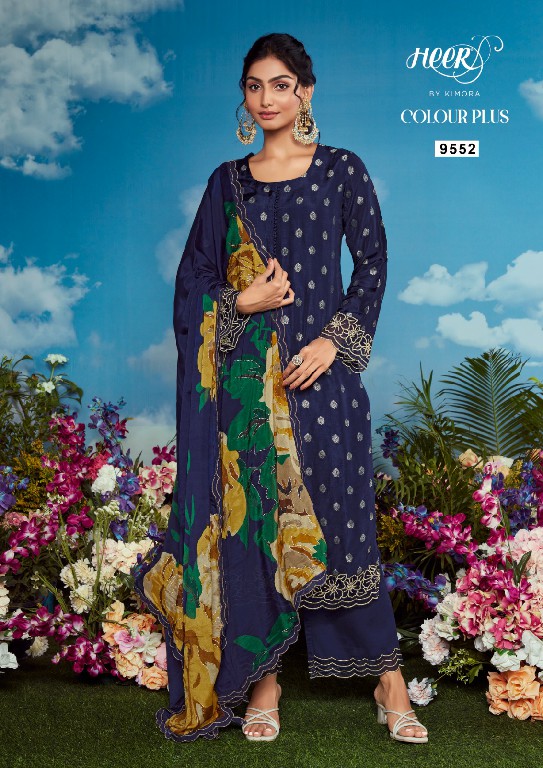 Kimora Heer Colour Plus Vol-199 Wholesale Muslin With Embroidery Work Salwar Suits