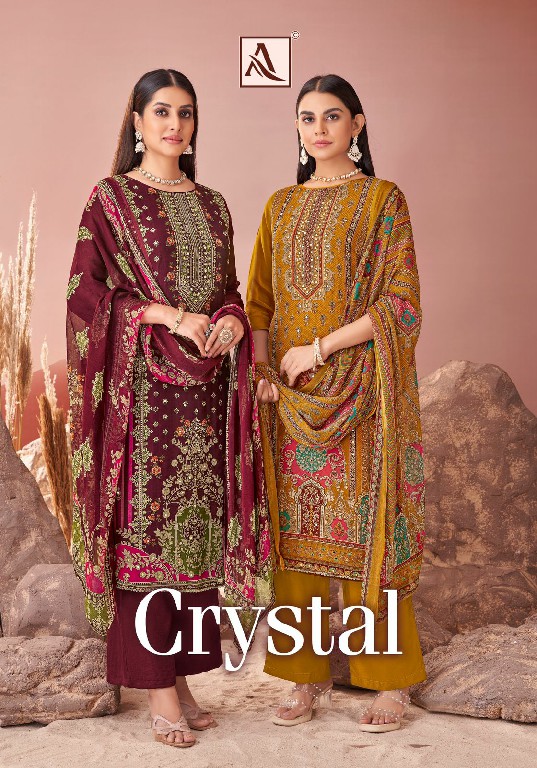 Alok Crystal Wholesale Pure Viscose Organza With Fancy Hand Work Dress Material