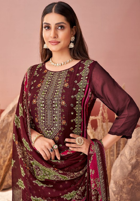 Alok Crystal Wholesale Pure Viscose Organza With Fancy Hand Work Dress Material