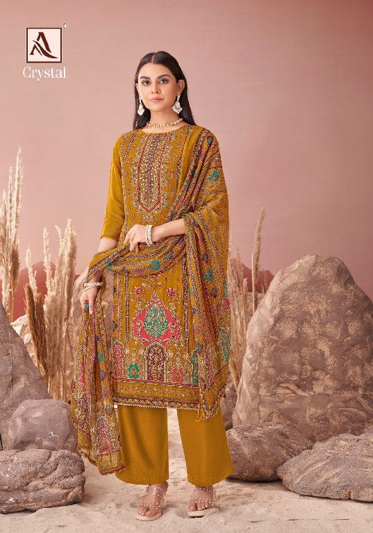 Alok Crystal Wholesale Pure Viscose Organza With Fancy Hand Work Dress Material