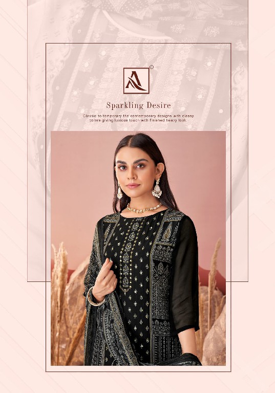 Alok Crystal Wholesale Pure Viscose Organza With Fancy Hand Work Dress Material