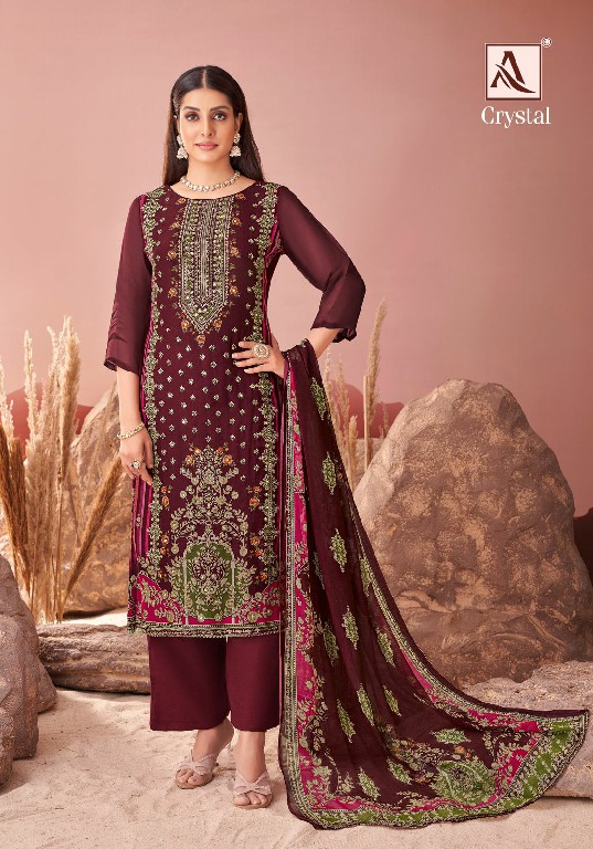 Alok Crystal Wholesale Pure Viscose Organza With Fancy Hand Work Dress Material