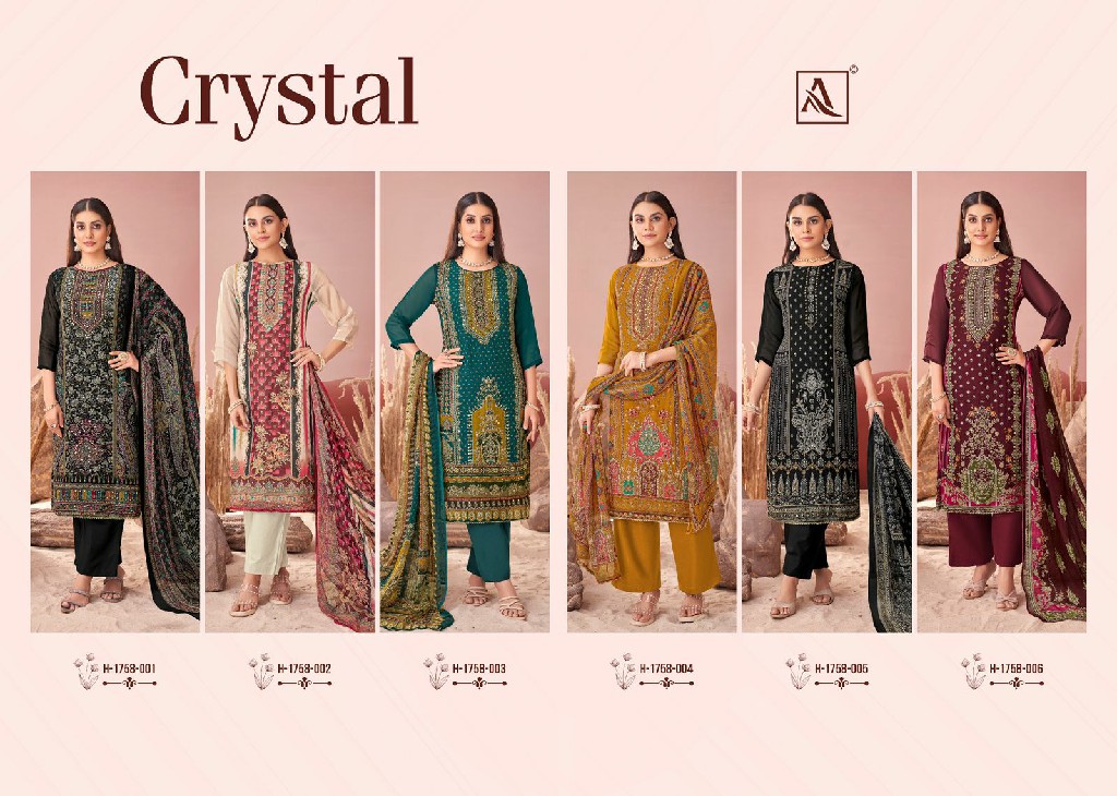 Alok Crystal Wholesale Pure Viscose Organza With Fancy Hand Work Dress Material