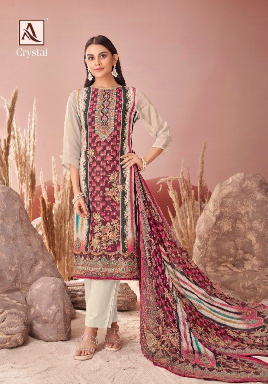 Alok Crystal Wholesale Pure Viscose Organza With Fancy Hand Work Dress Material