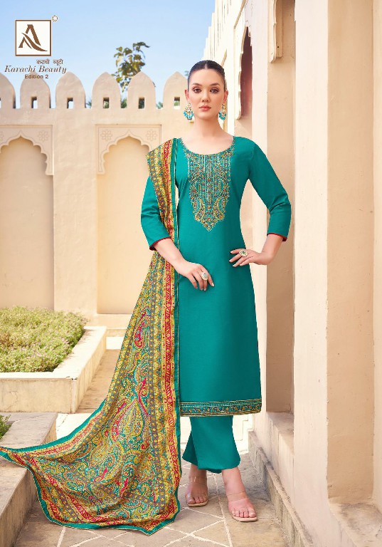 Alok Karachi Beauty Vol-2 Wholesale Pure Cotton Zam With Swarovski Diamond Work Dress Material