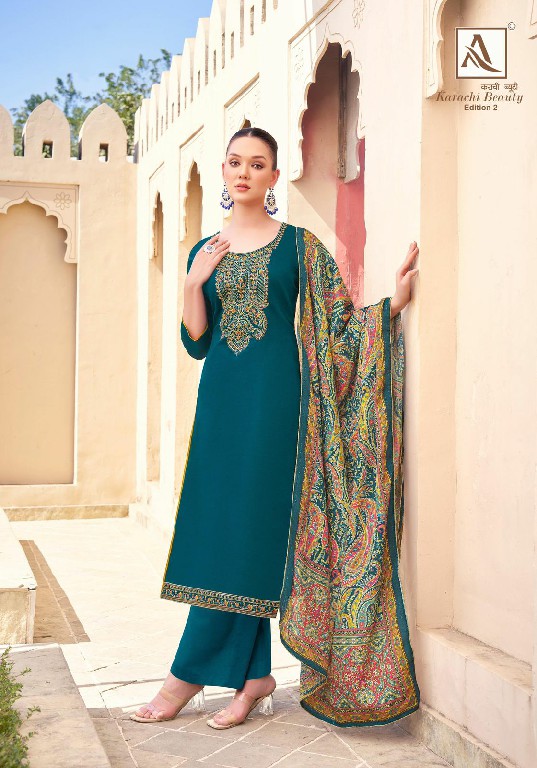 Alok Karachi Beauty Vol-2 Wholesale Pure Cotton Zam With Swarovski Diamond Work Dress Material