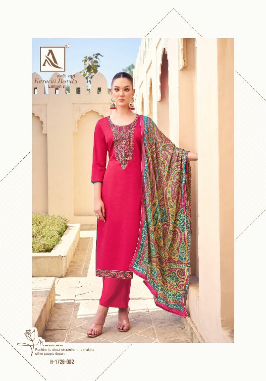 Alok Karachi Beauty Vol-2 Wholesale Pure Cotton Zam With Swarovski Diamond Work Dress Material