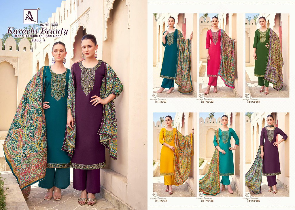 Alok Karachi Beauty Vol-2 Wholesale Pure Cotton Zam With Swarovski Diamond Work Dress Material