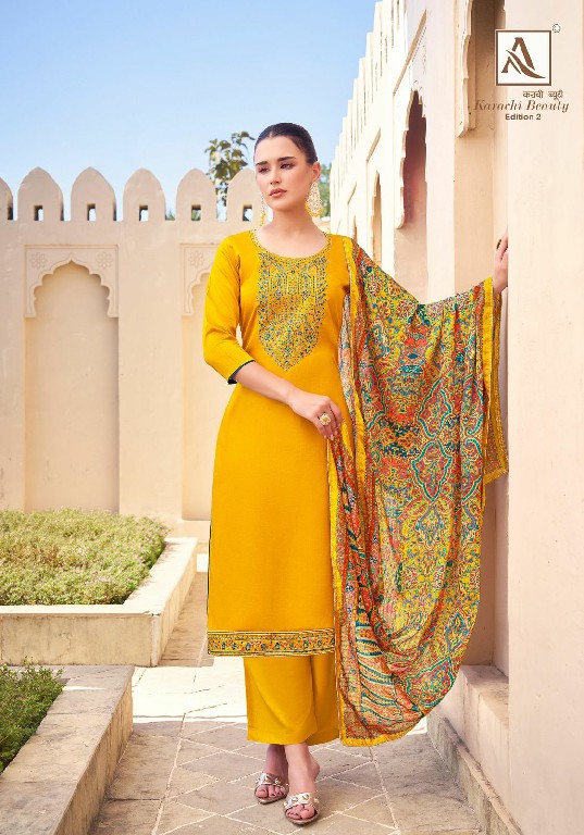Alok Karachi Beauty Vol-2 Wholesale Pure Cotton Zam With Swarovski Diamond Work Dress Material