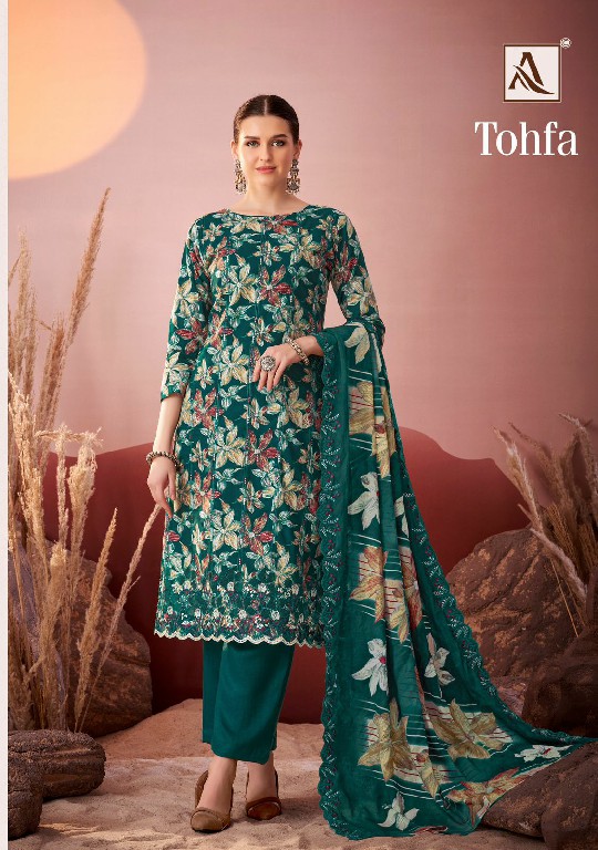 Alok Tohfa Wholesale Pure Cambric Print With Embroidery Work Dress Material