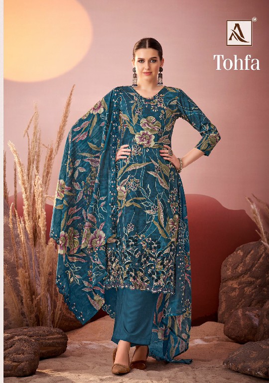 Alok Tohfa Wholesale Pure Cambric Print With Embroidery Work Dress Material