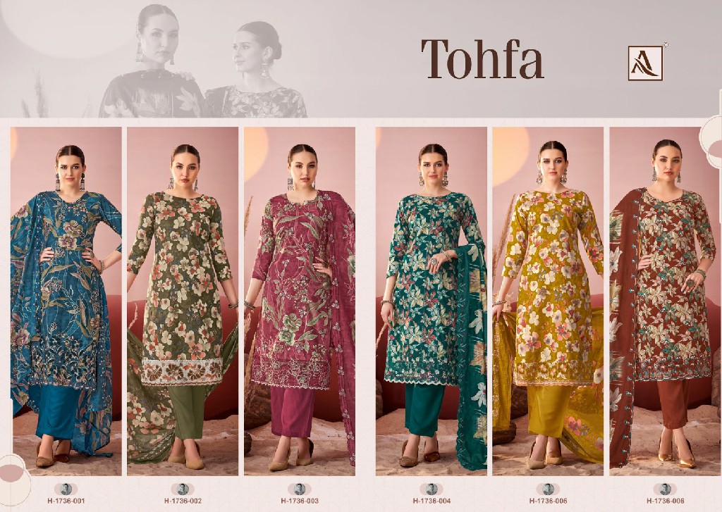 Alok Tohfa Wholesale Pure Cambric Print With Embroidery Work Dress Material