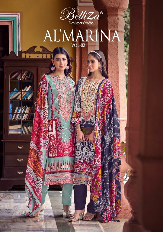 BELLIZA DESIGNER STUDIO ALMARINA VOL 2 WHOLESALE PURE COTTON WITH SELF EMBROIDERY DRESS MATERIAL