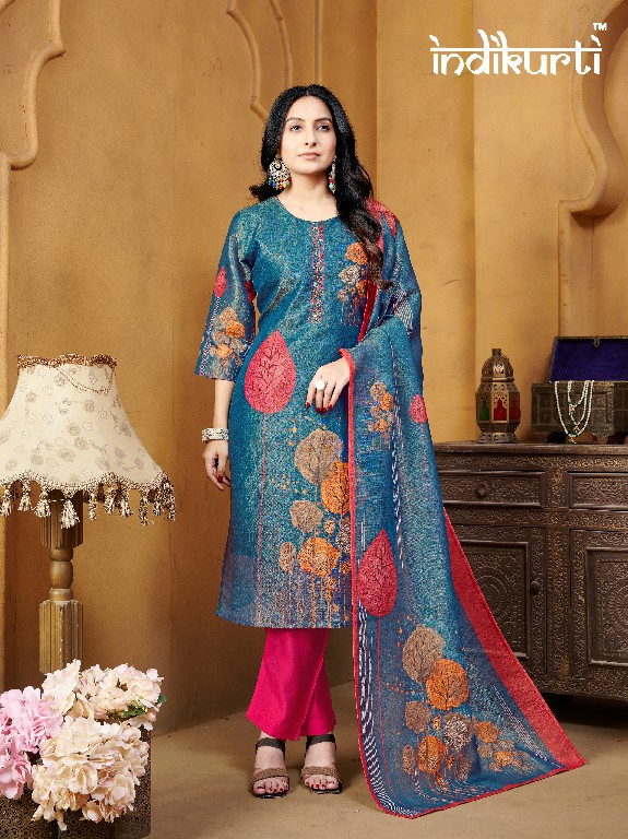 indikurti twisha readymade linen shimmer casual combo set 3pcs dress