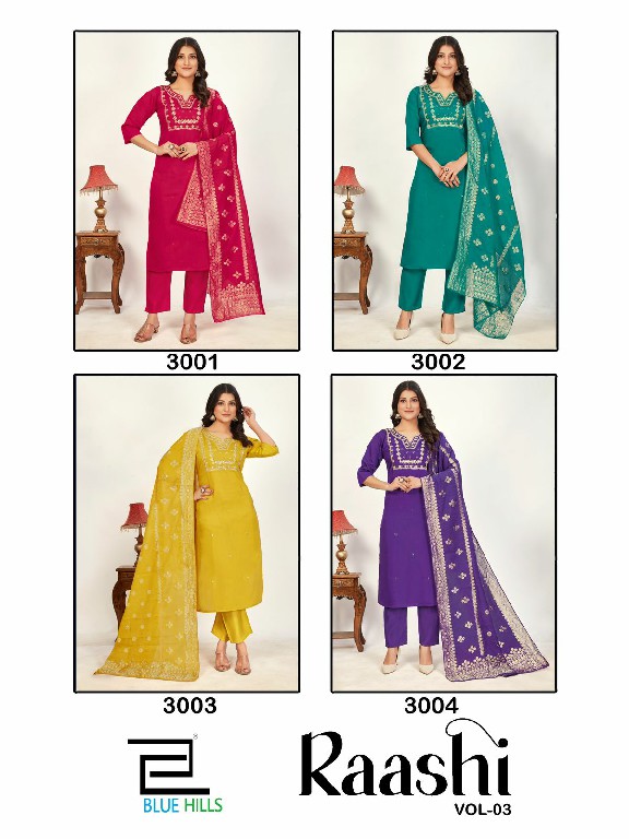 Blue Hills Raashi Vol-3 Wholesale Roman Silk With Inner 3 Piece Suits