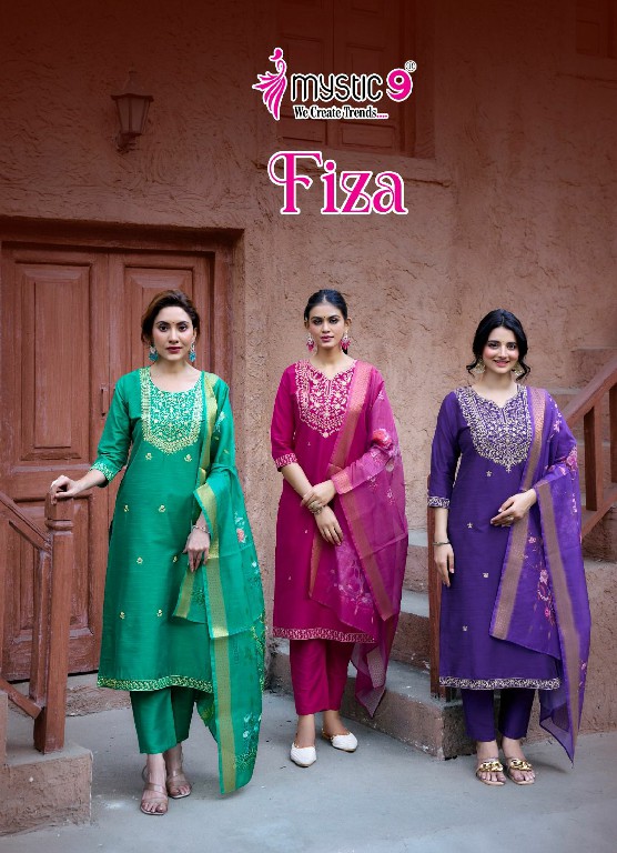Mystic 9 Fiza Vol-3 Wholesale Premium Quality Bangalore Silk Straight Top With Bottom And Dupatta