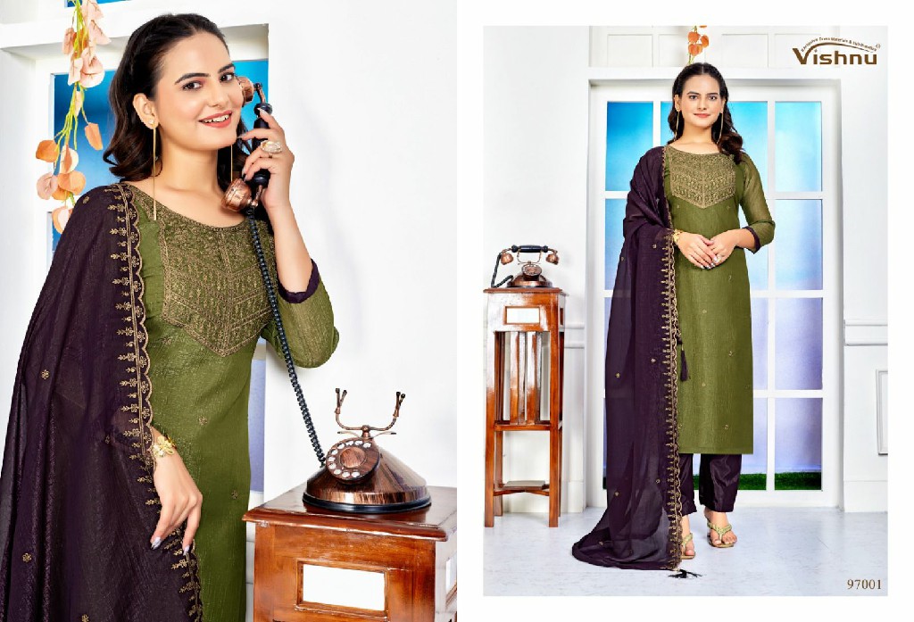 sarista by vishnu hit design crunchey silk elegant style unstitch suit