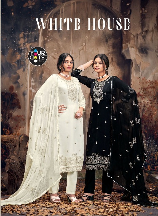 Fourdots White House Wholesale Viscose Organza With Jarkan Work Dress Material