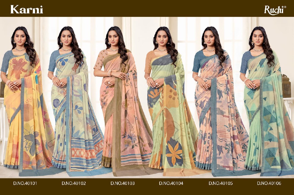 Ruchi Karni Wholesale Pure Georgette Saree with Self Zari Border Sarees
