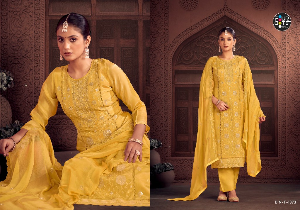 Fourdots Kumkum Wholesale Glass Organza With Khatli Work Dress Material