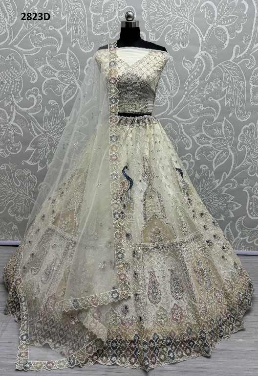 Anjani Art D.no 2823A to 2823D Wholesale Four Side Beautiful Lace and work all over Lehengas