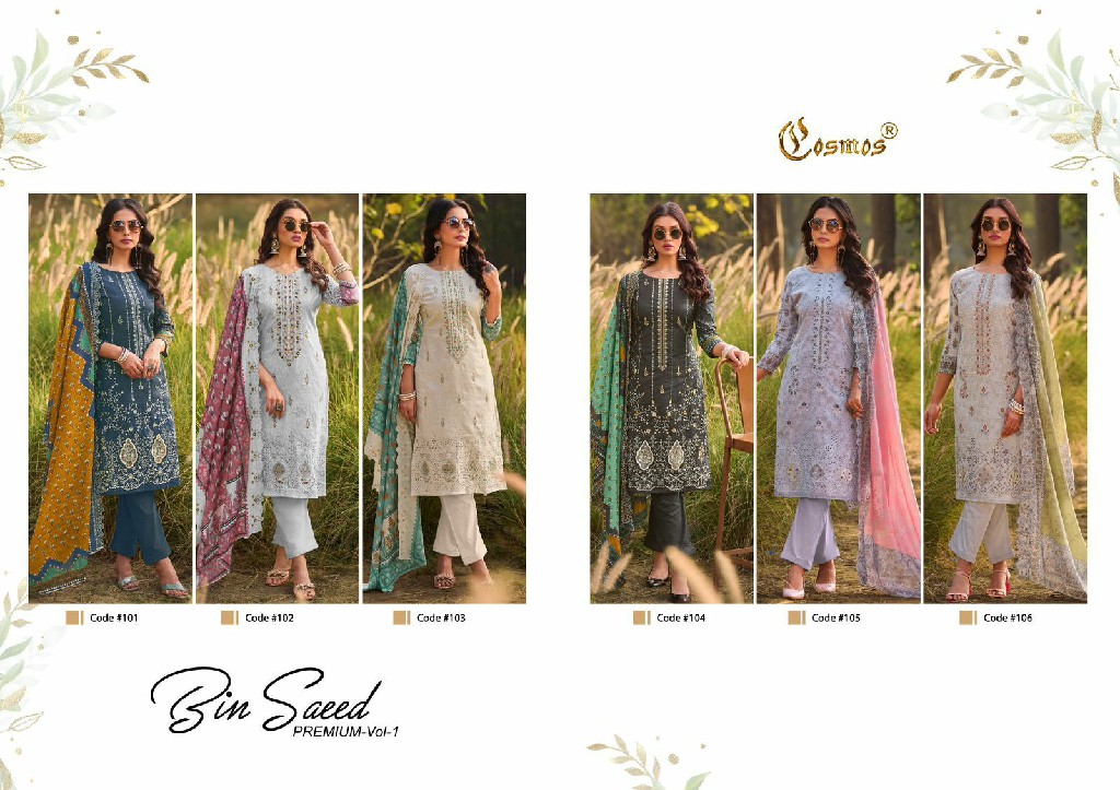 Cosmos Bin Saeed Premium Vol-1 Wholesale Lawn Cotton With Embroidery Dress Material