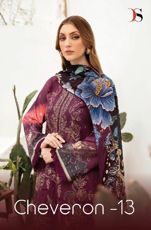 DEEPSY SUITS CHEVERON VOL 13 LATEST PURE COTTON WITH EMBROIDERY WORK PAKISTANI UNSTITCH SUIT