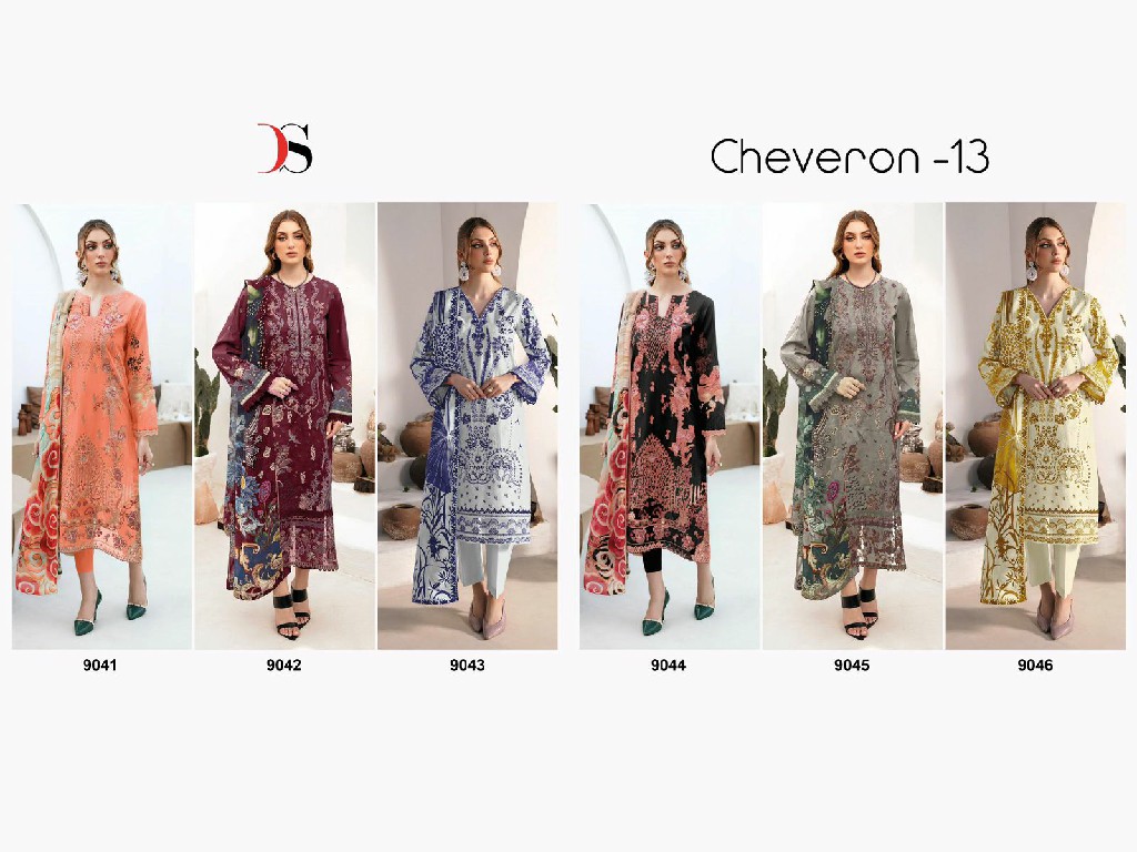 DEEPSY SUITS CHEVERON VOL 13 LATEST PURE COTTON WITH EMBROIDERY WORK PAKISTANI UNSTITCH SUIT