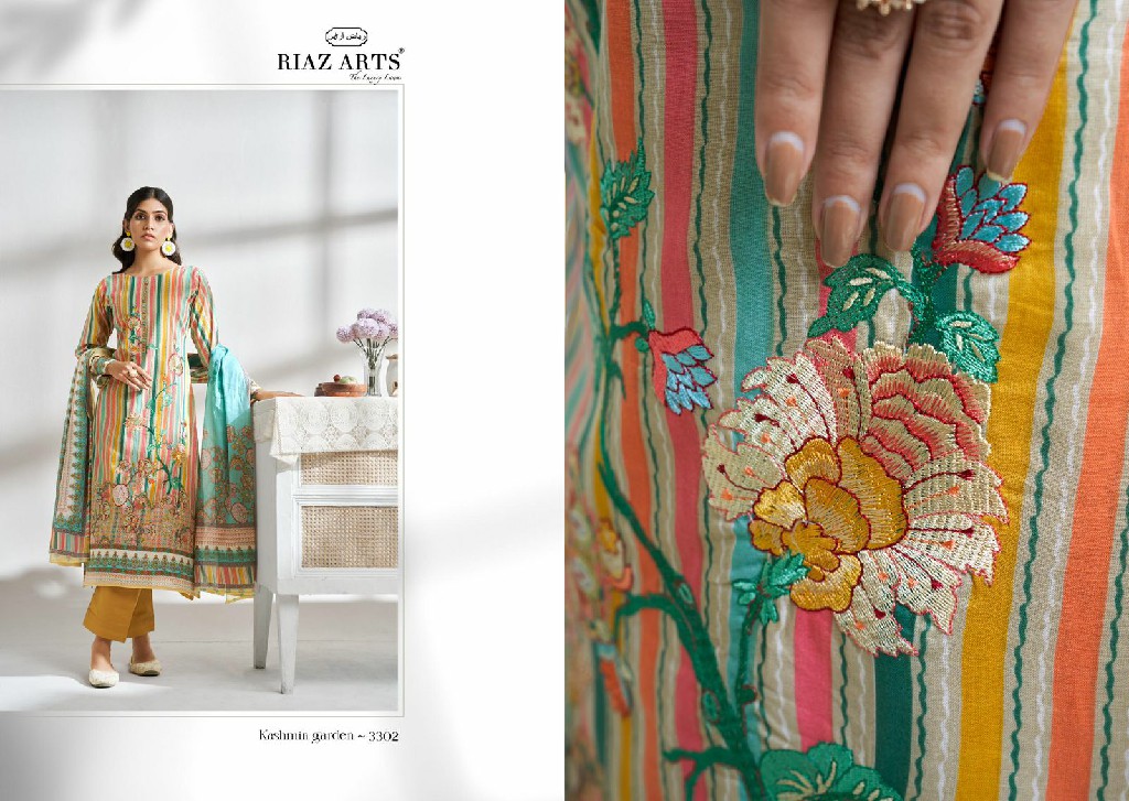 Riaz Arts Kashmiri Garden Wholesale Pure Viscose Cotton With Embroidery Dress Material