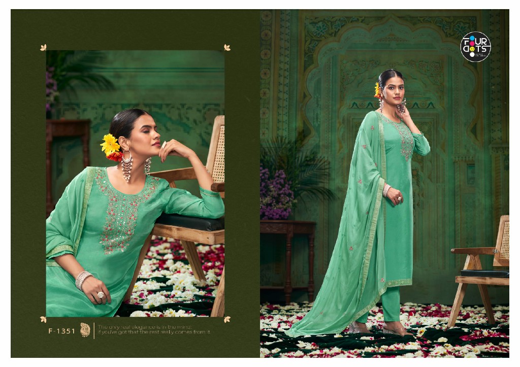Fourdots Mishka Wholesale Glass Organza Work With Khatli Work Dress Material