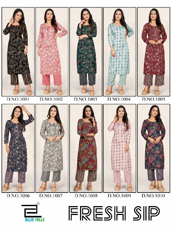 Blue Hills Fresh Sip Wholesale Rayon Capsule Print Kurti With Pants