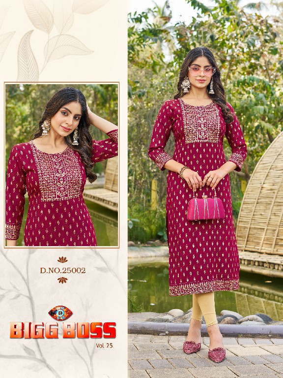 Blue Hills Bigg Boss Vol-25 Wholesale 14 Kg Reyon Embroidery Work Side Cut Long Kurtis