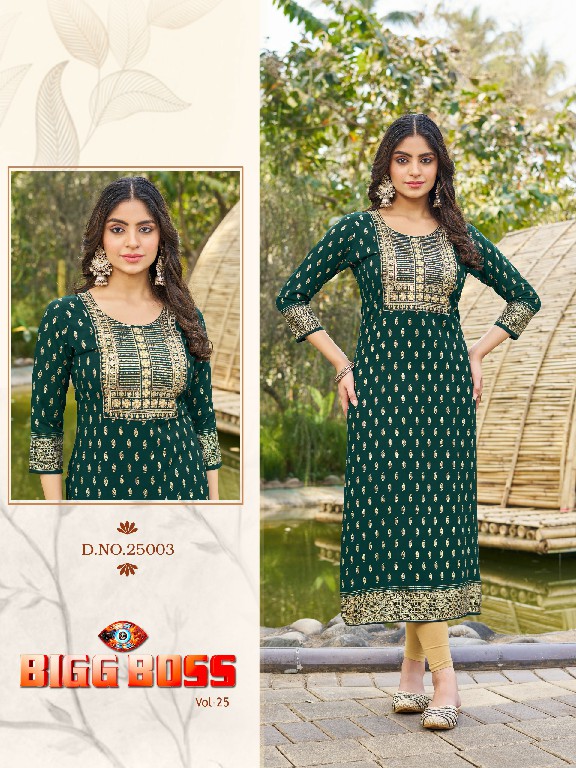 Blue Hills Bigg Boss Vol-25 Wholesale 14 Kg Reyon Embroidery Work Side Cut Long Kurtis