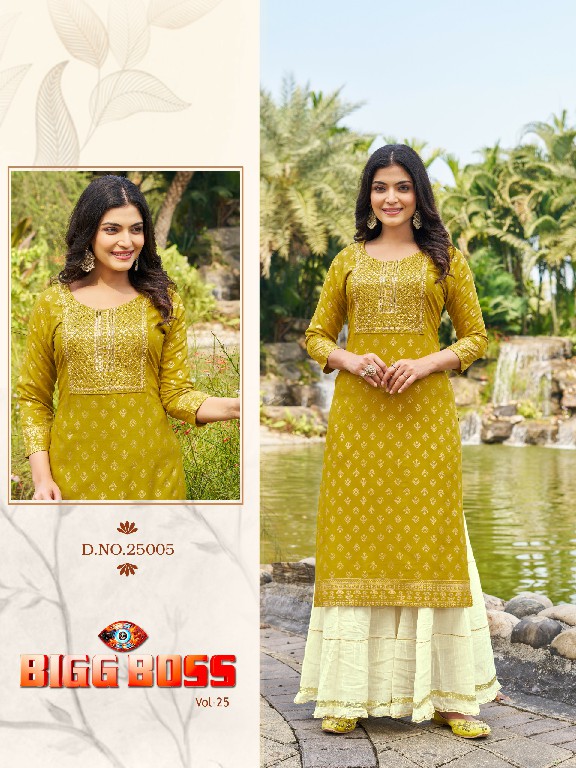 Blue Hills Bigg Boss Vol-25 Wholesale 14 Kg Reyon Embroidery Work Side Cut Long Kurtis