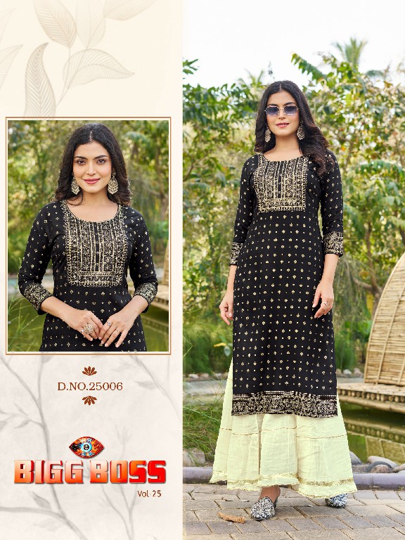 Blue Hills Bigg Boss Vol-25 Wholesale 14 Kg Reyon Embroidery Work Side Cut Long Kurtis