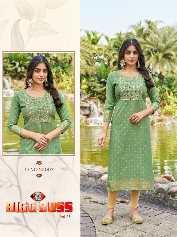 Blue Hills Bigg Boss Vol-25 Wholesale 14 Kg Reyon Embroidery Work Side Cut Long Kurtis