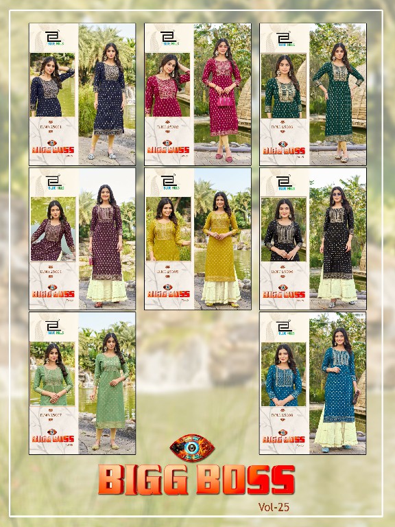 Blue Hills Bigg Boss Vol-25 Wholesale 14 Kg Reyon Embroidery Work Side Cut Long Kurtis