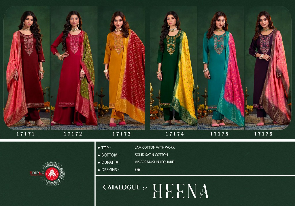 Triple AAA Heena Wholesale Jam Cotton With Work Dress Material