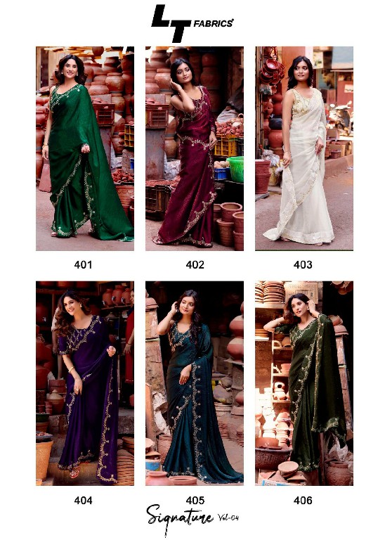 LT Fabrics Signature Vol-4 Wholesale Malai Silk Fabrics Party Wear Sarees