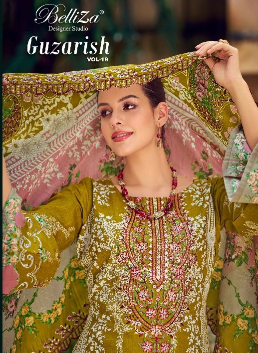guzarish vol 19 by belliza designer cotton pakistani embroidery 3pcs dress