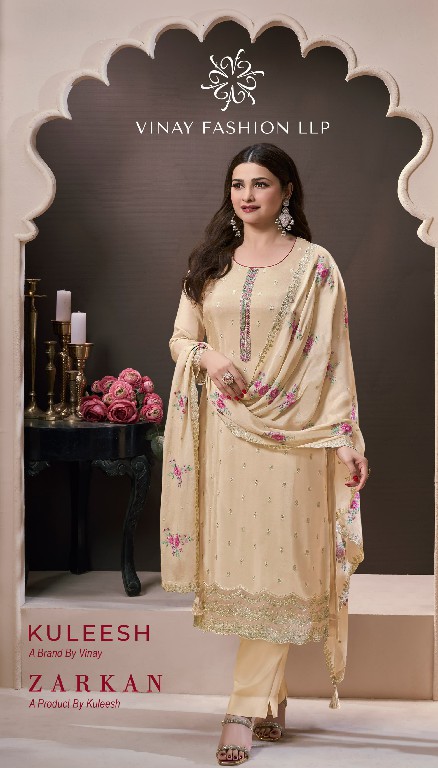 Vinay Kuleesh Zarkan Wholesale Embroidered Moongasilk With Hand Work Straight Suits