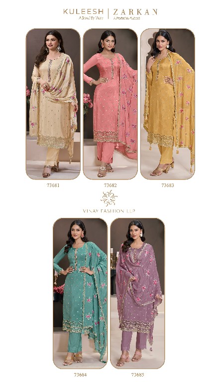 Vinay Kuleesh Zarkan Wholesale Embroidered Moongasilk With Hand Work Straight Suits