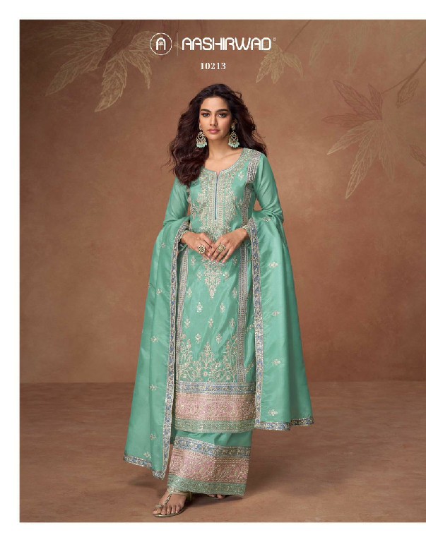 Aashirwad Tashi Wholesale Organza Simer Silk Free Size Stitched Suits