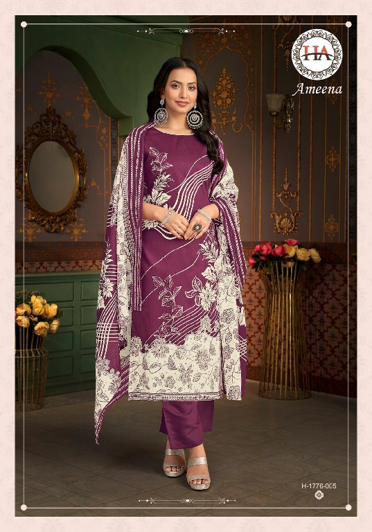 Harshit Ameena Wholesale Pure Zam Cotton With Hand Work Dress Material