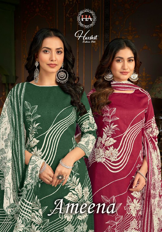 Harshit Ameena Wholesale Pure Zam Cotton With Hand Work Dress Material