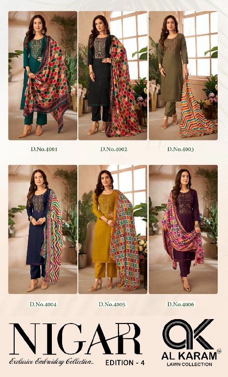Al Karam Nigar Vol-4 Wholesale Embroidery Cotton Dress Material